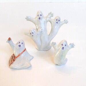 Vintage 80s Ceramic Halloween Ghost Figurines Set‎ - Boo Spooky Trick-or-Treat